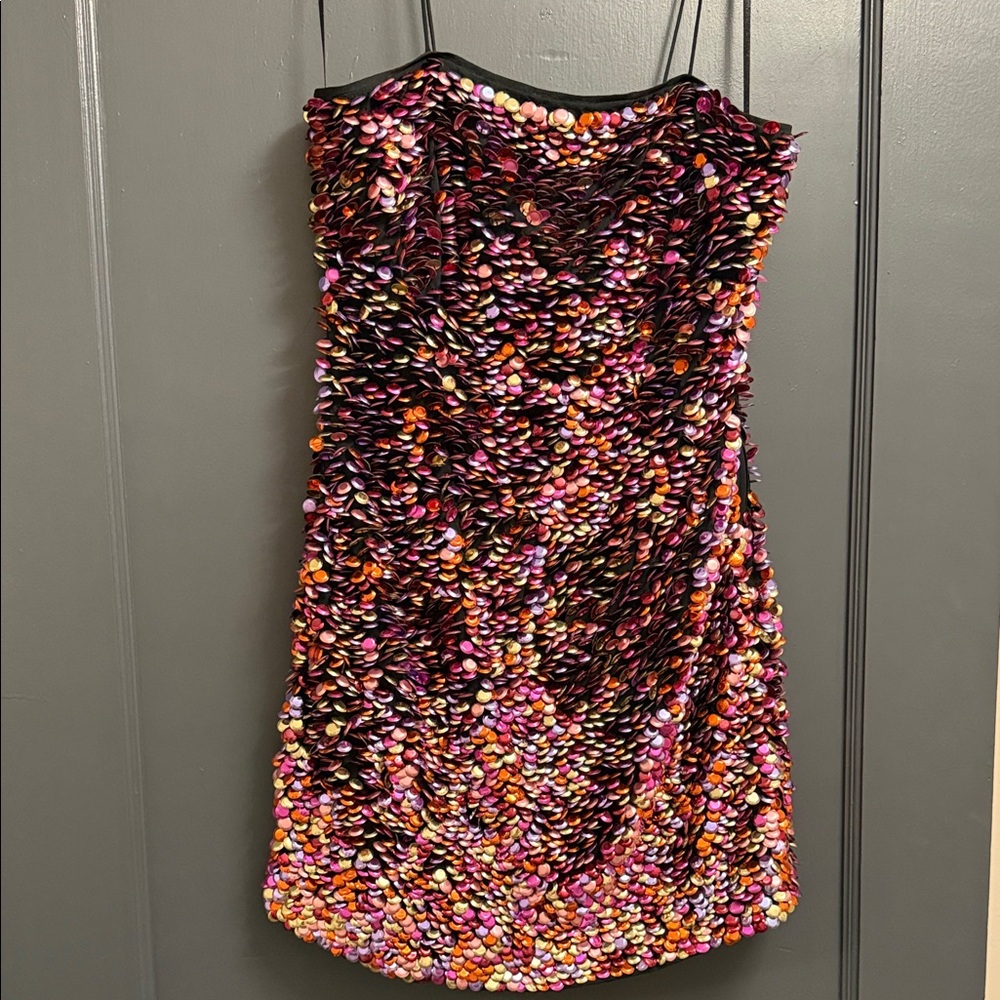 Multicolor Sequin Spaghetti Strap Party Dress
